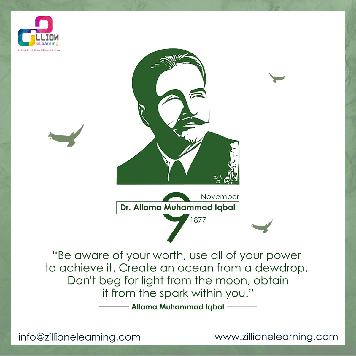 ZilionELearning's tweet photo. We pay tribute to the founding father of the nation, Allama Iqbal, a celebrated philosopher and an eminent figure in the history of Pakistan.
#zillionelearning #zillion #elearning #Iqbal #9Nov2021 #philosopher #eminent #history https://t.co/GFfjcJh8hg