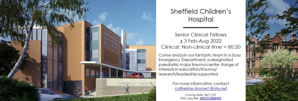 Roll up, roll up. 3 senior clinical fellow posts available @SheffKidsED <a href="/SheffChildrens/">Sheffield Children's</a> A great place to work. 20% non-clinical time for special interest time (a few options listed). Contact <a href="/CathRimmer/">Cath Rimmer</a> for further details. <a href="/EMTAcommittee/">EMTA</a> <a href="/rcpch_trainees/">RCPCH Trainees</a>