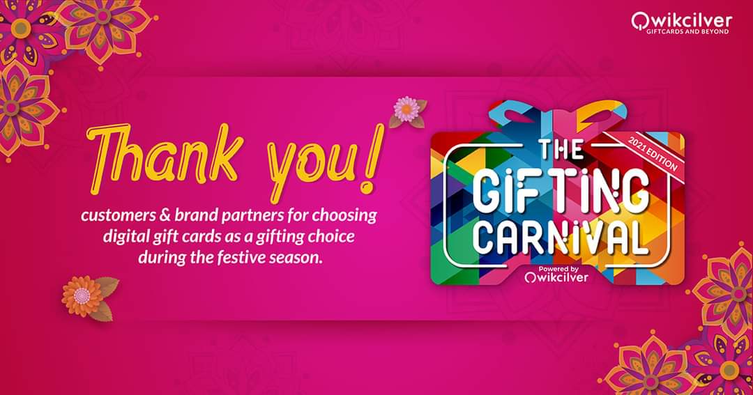 pinelabsprepaid's tweet photo. Thank you to our customers and brand partners for choosing smart gifting by using #digitalgiftcards during the festive season. While #theGiftingCarnival2021 has come to a close, we promise to return soon!
#TGC #instantgifting #smartgifting #digitalgifting #giftcards #thankyou https://t.co/Gzz266xPKH