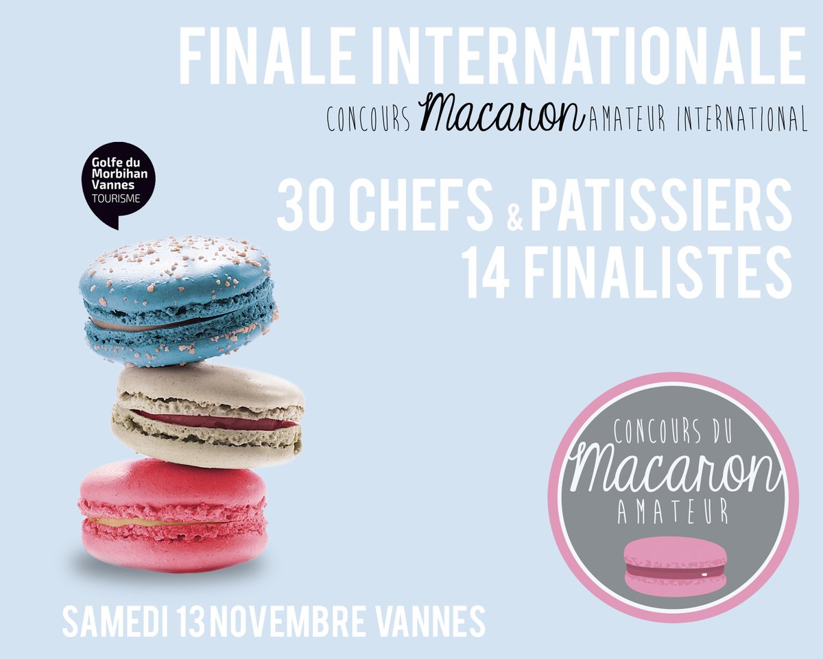 Ce samedi au Salon du Chocolat &amp; Pâtisserie de #Bretagne - #Vannes 30 chefs au rdv pour la grande FINALE du Concours Macaron Amateur International et ses 14 finalistes. <a href="/ConcoursMacaron/">Concours MACARON Fr</a>  Samedi 13 Novembre.