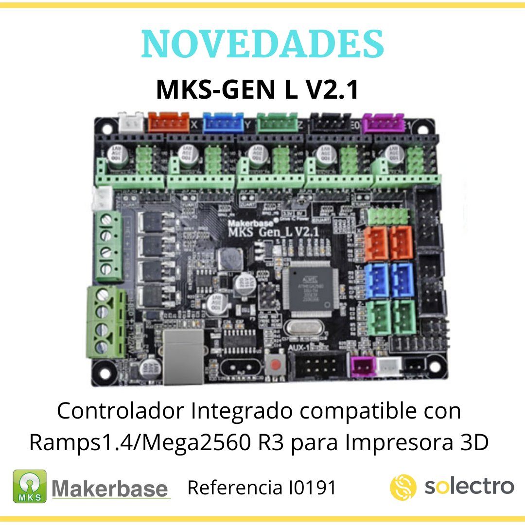 Ya tenemos la versión 2.1 de la MKS-GEN L, el controlador compatible con #Ramps 1.4 para tu #impresora3D
☀️Esta placa de #Makerbase optimiza los problemas de la versión anterior.

 #3dprinter #3d #3dfilaments #impresion3d #arduino  #ramps14 #mega2560 
➡️solectroshop.com/es/unidades-de…