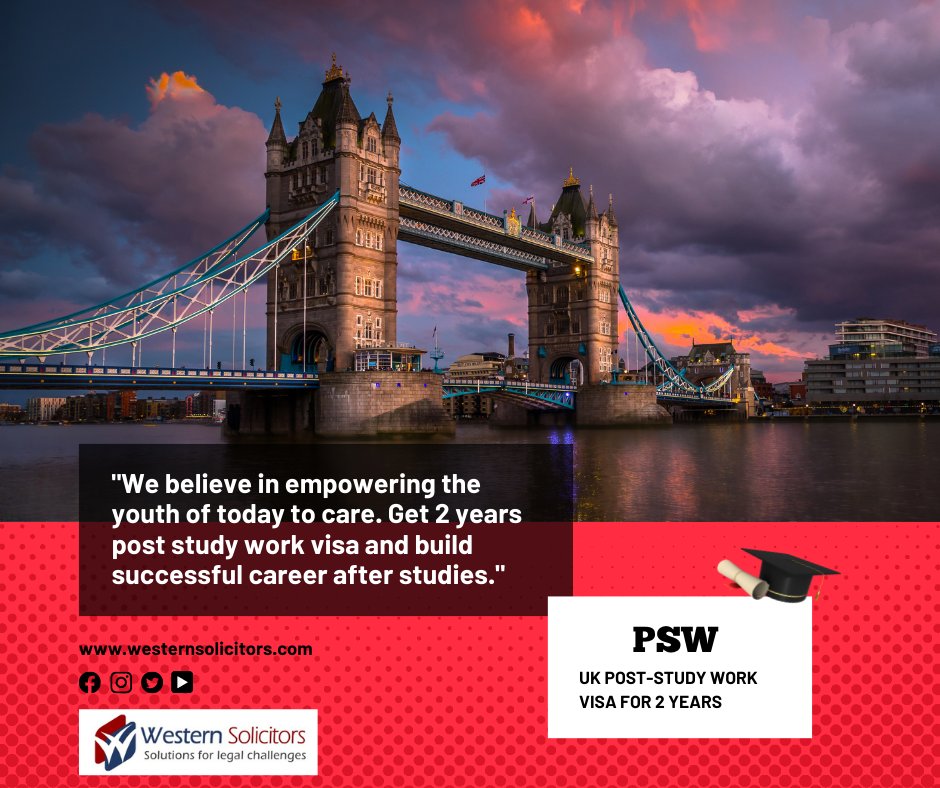 WesternSolicit2's tweet image. It's time to STUDY &amp;amp; WORK in the UK! 
The Post -Study Work (PSW) or the Graduate visa gives you permission to stay in the UK for 2 years after successfully completing a course in the UK. 
#westernsolicitors #pswvisa #UKStudentVisa #StudyUK #uksettlement #legaladvice #Immigration