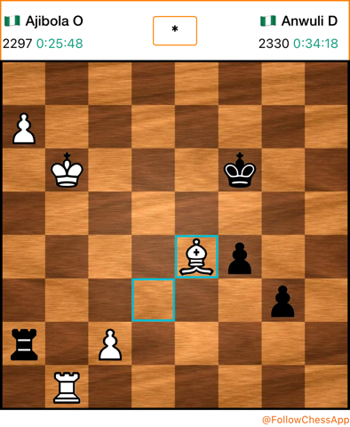 BruvschessMedia's tweet photo. Daniel Anwuli suffers a huge blow and should soon resign. Ajibola is the second player to draw the blood in the Mens’s event. 

#NigeriaChessChamps  #OLChessClub https://t.co/Rz7hpWk68G