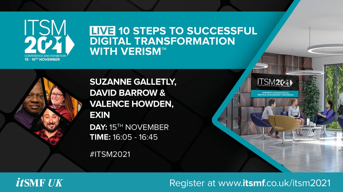 Join us on November 15 at #ITSM2021 for a session on practical examples of how #VeriSM™ is used in practice and improve your chances of benefiting from opportunities that the challenges present!

Tickets: bit.ly/3qlyyk0
More information: bit.ly/300xYgX