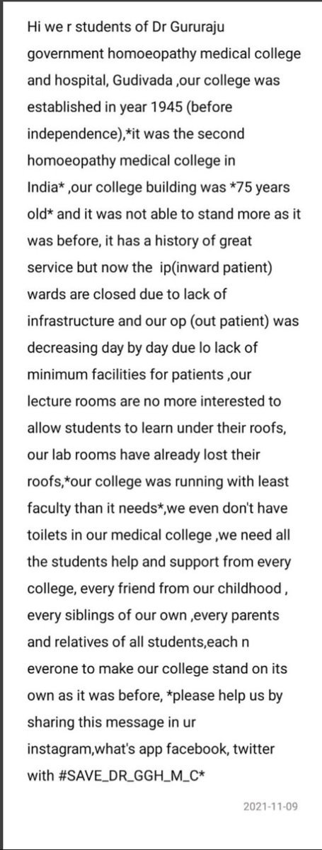 prathima_nayan's tweet photo. #SAVE_Dr_GGHMC(DR GURURAJU GOVERNMENT HOMOEOPATHIC MEDICAL COLLEGE, GUDIVADA)
@ysjagan @PawanKalyan @NtvTeluguLive @ncbn @TV9TeluguLive @SonuSood @BBCBreaking @IamKodaliNani https://t.co/3Dz0IvcEHO