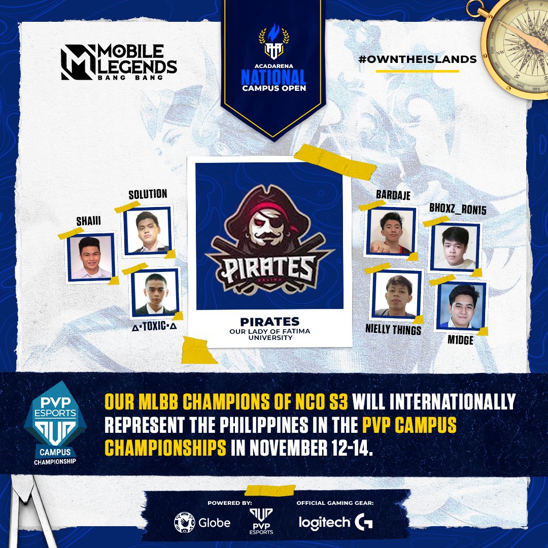 acadarena's tweet photo. π΅π PHILIPPINES REPRESENT!
Our NCO S3 winners are off to battle the best collegiate squad of Southeast Asia!
Support the Philippines' mightiest in #MLBB & #PUBGMobile in the PVP Esports Campus Championships this coming Nov. 12 to 14!
#NotJustPlay #OwnTheIslands π https://t.co/ACmTC9bNMk