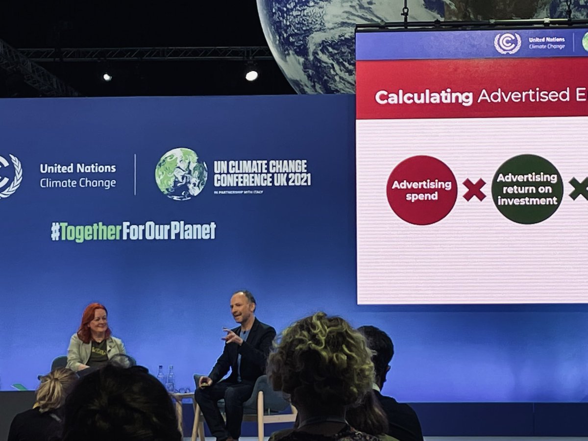 PaulaPitz's tweet photo. “It’s the magic of advertising to draw the future forward”…”can the industry shift from being a demand creator to being a participation-driver of the regenerative age?” Jonathan Wise from @PurposeDisrupt on the responsibility of advertisement at #COP26 #CreateTheReset #Solarpunk https://t.co/JfpYv748bZ