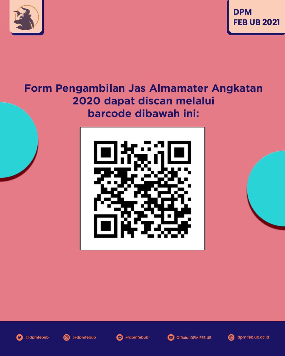 [PENGAMBILAN JAS ALMAMATER UB ANGKATAN 2020] 

Halo KM FEB UB! 

Kami dari DPM FEB UB ingin memberi kabar untuk Mahasiswa FEB UB Angkatan 2020 yang belum mengambil jas almamater untuk segera mengisi form yang bisa discan dalam barcode di slide 2. 

Terima kasih.