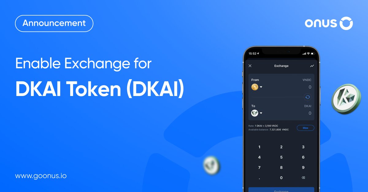 ONUSFinance's tweet photo. 📢 Enable Exchange feature for $DKAI 

When owning #DKAI, users will receive many benefits in the KAI Diamond Hands program from the @KardiaChain ecosystem 💎

#DKAI is now available to swap via Exchange feature on #ONUS at the market price 💰

Details 👉 https://t.co/zkYlOzuGEP https://t.co/bAjyEqtIue