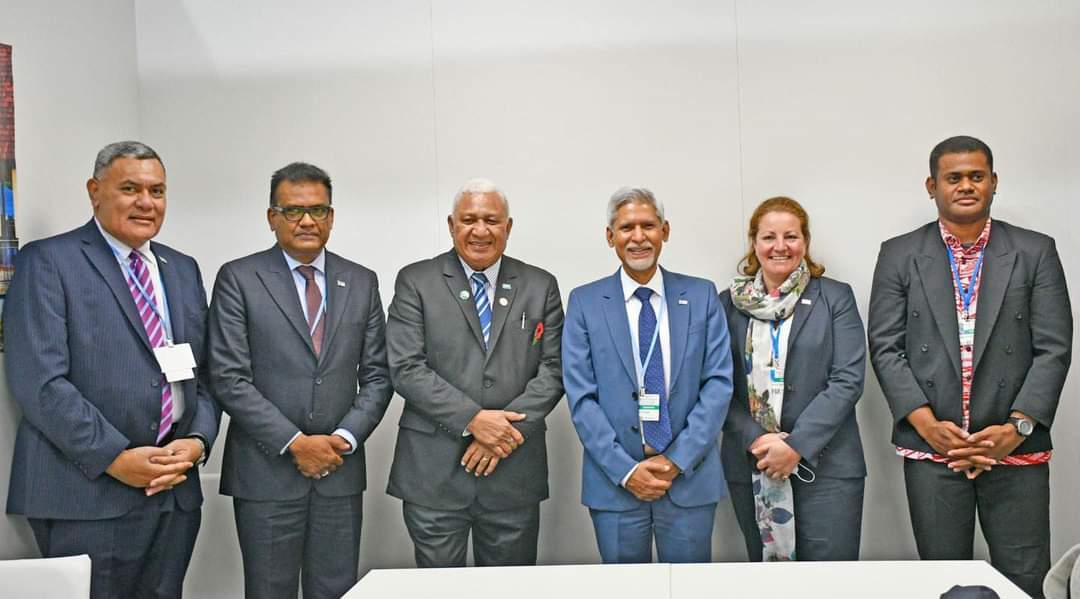 SevuRatu's tweet photo. 08 Nov @ifrc Secretary General @jagan_chapagain meets @FijianGovt Prime Minister &amp; Chair of @ForumSEC Hon. J. Voreqe Bainimarama @IFRCAsiaPacific @FijiRedCross @SprepChannel @spc_cps #climate #disasters #resilience https://t.co/GYU6s9UC7V