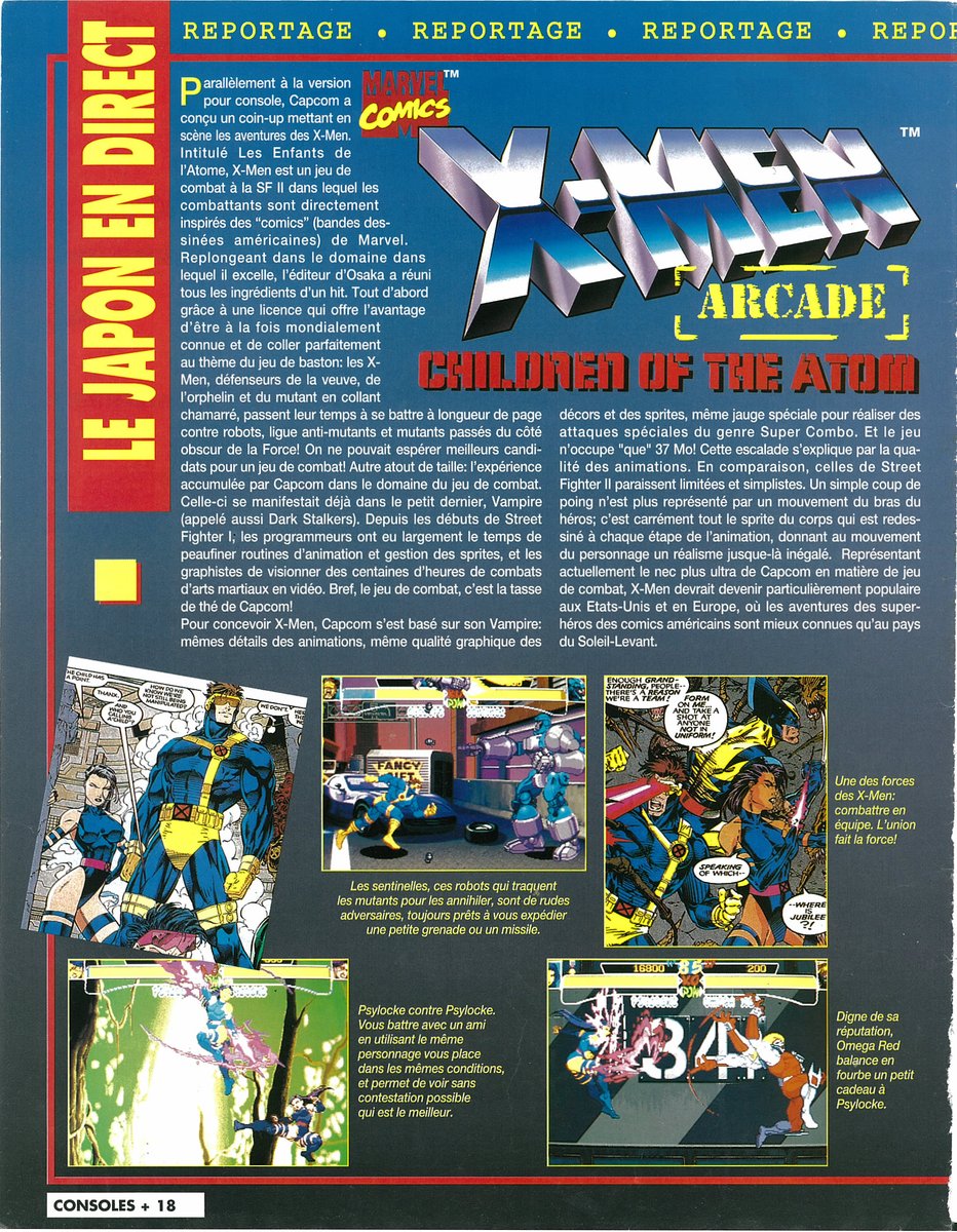 DreamcastMe's tweet photo. X-MEN Children Of Atom #capcom #arcade Reportage in french magazine Consoles+ Février 1995 #marvel #versus https://t.co/kuvt9ooH1t