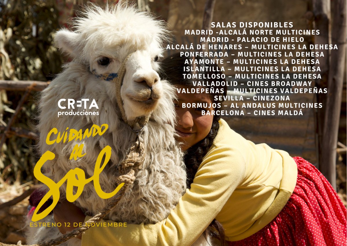 CretaProd's tweet photo. No te pierdas la película ☀️ Cuidando al sol ☀️

Estrenamos este viernes 12 de noviembre en estas salas 👇👇

Una tierna historia sobre el paso a la madurez
#CuidandoAlSol https://t.co/KLMM3pnJCb