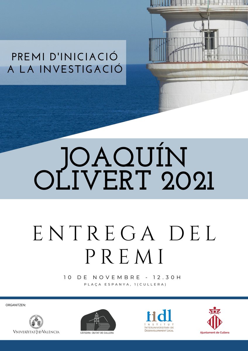 OTT_Cullera's tweet photo. 🏆Demà tindrà lloc l'entrega de la III Edició del Premi d'Iniciació a la Investigació Joaquin Olivert🏆

ℹ Serà a les 12.30h al Saló de Plens de la Casa Consistorial de Cullera. https://t.co/eIXjQewJK7
