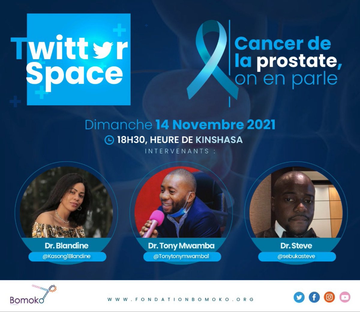 FondationBomoko's tweet photo. Nous parlerons du #cancerdelaprostate ce dimanche 14 Novembre à partir de 18h30
Une occasion de mieux connaître ce qu’est ce type de cancer, écouter les survivants et poser vos questions
Ne manquez pas ce rdv @spacesRDC #RDC

Voici le lien d’inscription 
https://t.co/kh3HcPevRU https://t.co/SbcXErT45O
