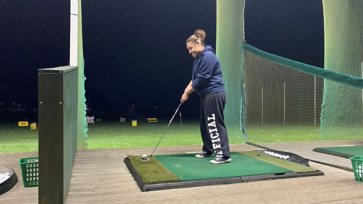 maryhareschool's tweet photo. Reanna having a tee-riffic time at our golf club evening. Running every Tuesday in this Autumn term.

#GirlsInGolf #GolfLessons #DeafActiveOnline #DeafSport https://t.co/Jlurl7PN6C
