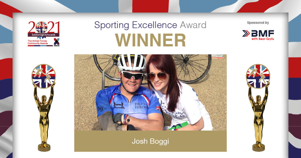 SoldierOnAwards's tweet image. The #SOA2021 Sporting Excellence Award, sponsored by @bemilitaryfit with @BearGrylls, was this year decided by public vote and won by the amazing @JoshBoggi9. Josh&apos;s accomplishments on land and water are simply astonishing, as you’ll discover here ➡️ bit.ly/3bRUKtG