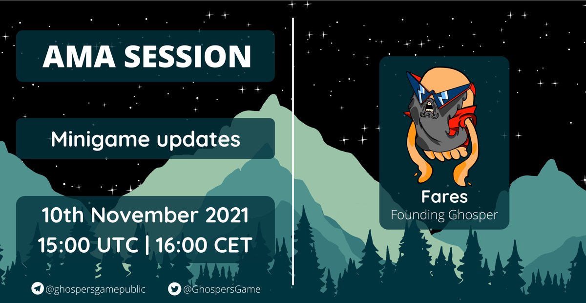 GhospersGame's tweet photo. 🎙 MINIGAME AMA 🎙

🕹 Ghospers Game will hold an AMA to talk about some Minigame updates!

🕙 Wednesday 10th November 15:00 UTC | 16:00 CET

👇 AMA in Telegram chat, link below 👇

🔗 https://t.co/tVokOrFTY7 https://t.co/KTrf4vBUep