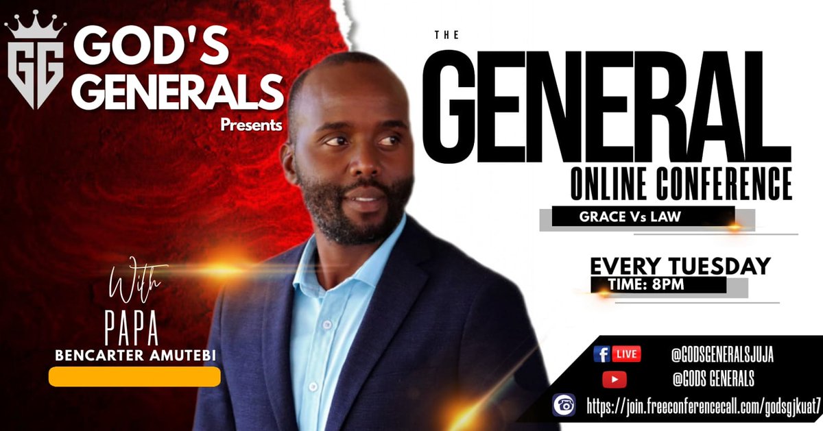 _godsgenerals's tweet photo. Here we go!!
The Tuesday General Online Conference is back.

You are invited to join us today from 8pm on the  following platforms:

Facebook live:
https://t.co/9dElA4ZIGR

YouTube live:
https://t.co/4HbPASQlsK

Freeconfrencecall:
https://t.co/DPxkLyTgHg

 Don't miss!! https://t.co/TGdxQLHgGF