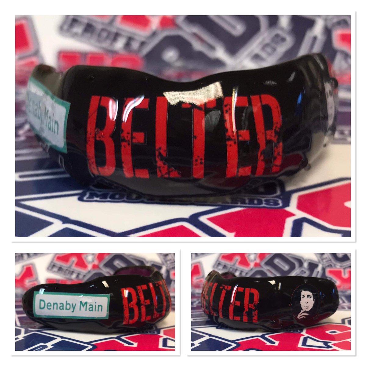 Thank you to <a href="/xsguard/">XSGuard Mouthguards</a> for pulling this fantastic mouthpiece out the bag for <a href="/TerriHarper96/">Terri “Belter” Harper</a> ahead of her world title defence Saturday night she’s gone <a href="/GerryCinnamon/">GERRY CINNAMON</a> themed #Belter also representing our village #DenabyMain #AndStill 🤜🏻👑🤛🏻