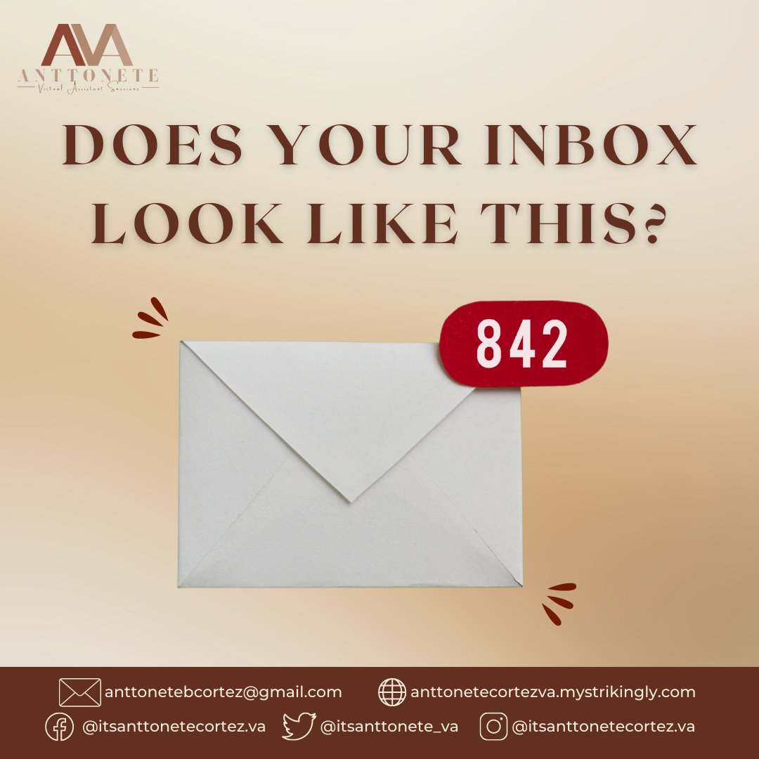 virtualsbyac's tweet photo. Here in AVA Services, we make sure you see the most important emails on top every morning. The better sorted the mail is, the more efficient you can become! 📧🧐

Check out our social media account 👇:
FB: https://t.co/hTJaO3IbkR
Instagram: https://t.co/a1n8Pz6ze3

#gva #SMM https://t.co/Ay0tLBw3zK