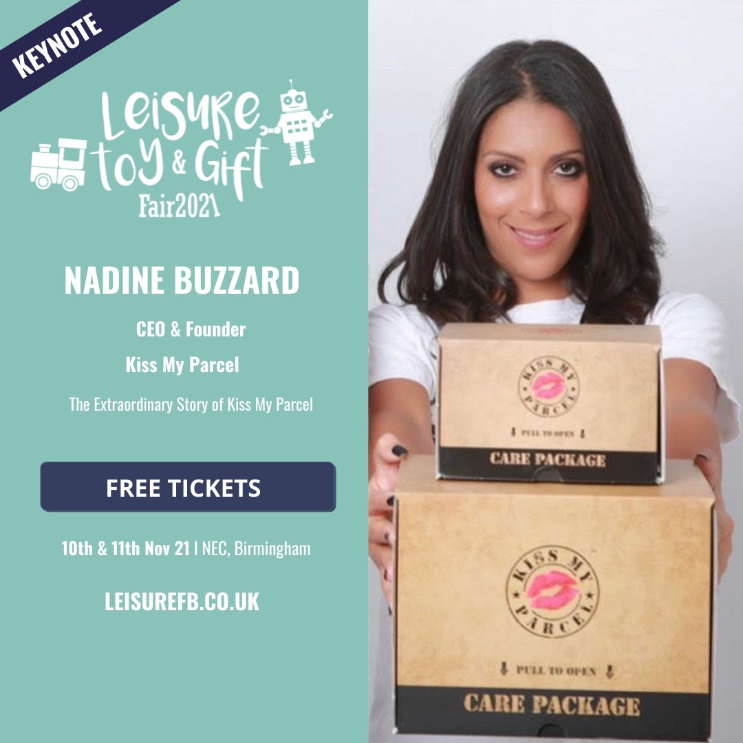 🔔 5 minute keynote alert 🔔 

Don’t miss out on Nadine Buzzard from Kiss My Parcel speaking over at Keynote Theatre 3! 📦 Nadine will be speaking on ‘The Extraordinary Story of Kiss My Parcel’ so don’t miss out and head on over now… 

<a href="/KissMyParcel/">KissMyParcel</a> #ToyBiz