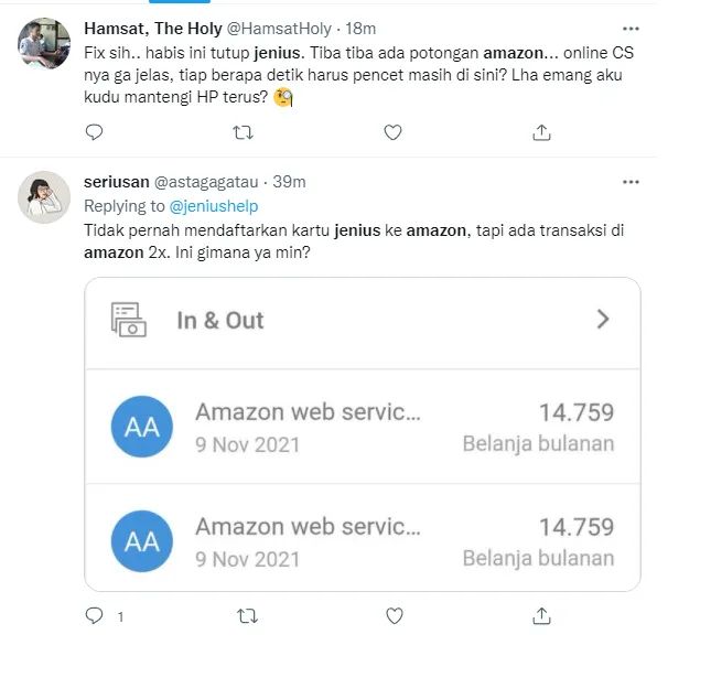 txtdarionlshop's tweet photo. Jenius berulah lagi, banyak user mengaku kena charge amazon web service sebesar 1 USD padahal tidak pernah menggunakan layanannya. Report ke cs @JeniusConnect malah disuruh blokir permanen dan menyiapkan dana 50k untuk penggantian kartu.

Siapa yang kebobolan siapa yang bayar? 🤷 https://t.co/aQMOgoQCwI