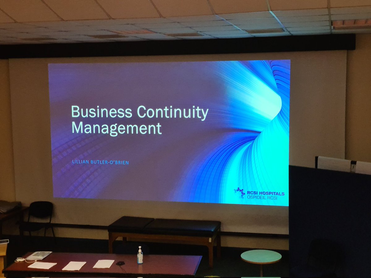 Great session ahead with Meadbh Smith from #BeaumontHospital on #BusinessContinuityManagement for #RCSIGroup @lillianbob @nininutball @mcguinnsm