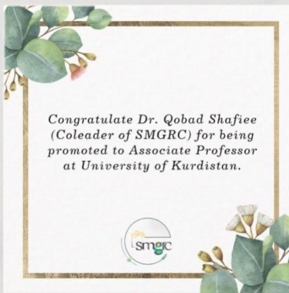 SmgrcUok's tweet photo. ✨SMGRC (Faculty of Engineering, University of Kurdistan) would like to congratulate the newly promoted Associate Professor, Dr. Qobad Shafiee. https://t.co/FJvXDQWgjh