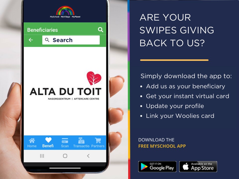 AltaSorg1's tweet photo. // Swipe & Make a Difference //
Are your swipes giving back to us?
Make us a beneficiary on your @MySchoolSA card by following these easy steps 👇
Giving back has never been this easy! Thank you @MySchoolSA and @WOOLWORTHS_SA
#altadutoit #altadutoitsentrum #myschoolcard https://t.co/5rhBLpeHQo