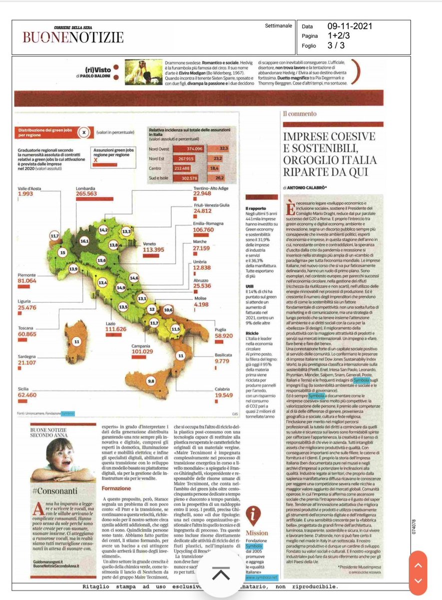erealacci's tweet photo. Dall'#Italia @CorriereBN per @COP26: la #greeneconomy non è solo necessaria contro la crisi climatica ma rende più forte  la nostra economia e produce tanto lavoro di qualità. @elencomelli @EliSoglio https://t.co/gBgssZgAnh