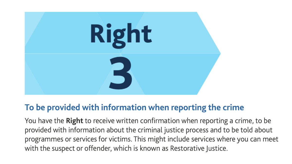 makeamendsrj's tweet photo. Did you know that under Right 3 in the Victims Code of Practice that victims of crime have the right to information, including about Restorative Justice?
Find out more: https://t.co/E4y7P5PLco
#makeamendsrj #restorativejustice https://t.co/WZNmO95dTH