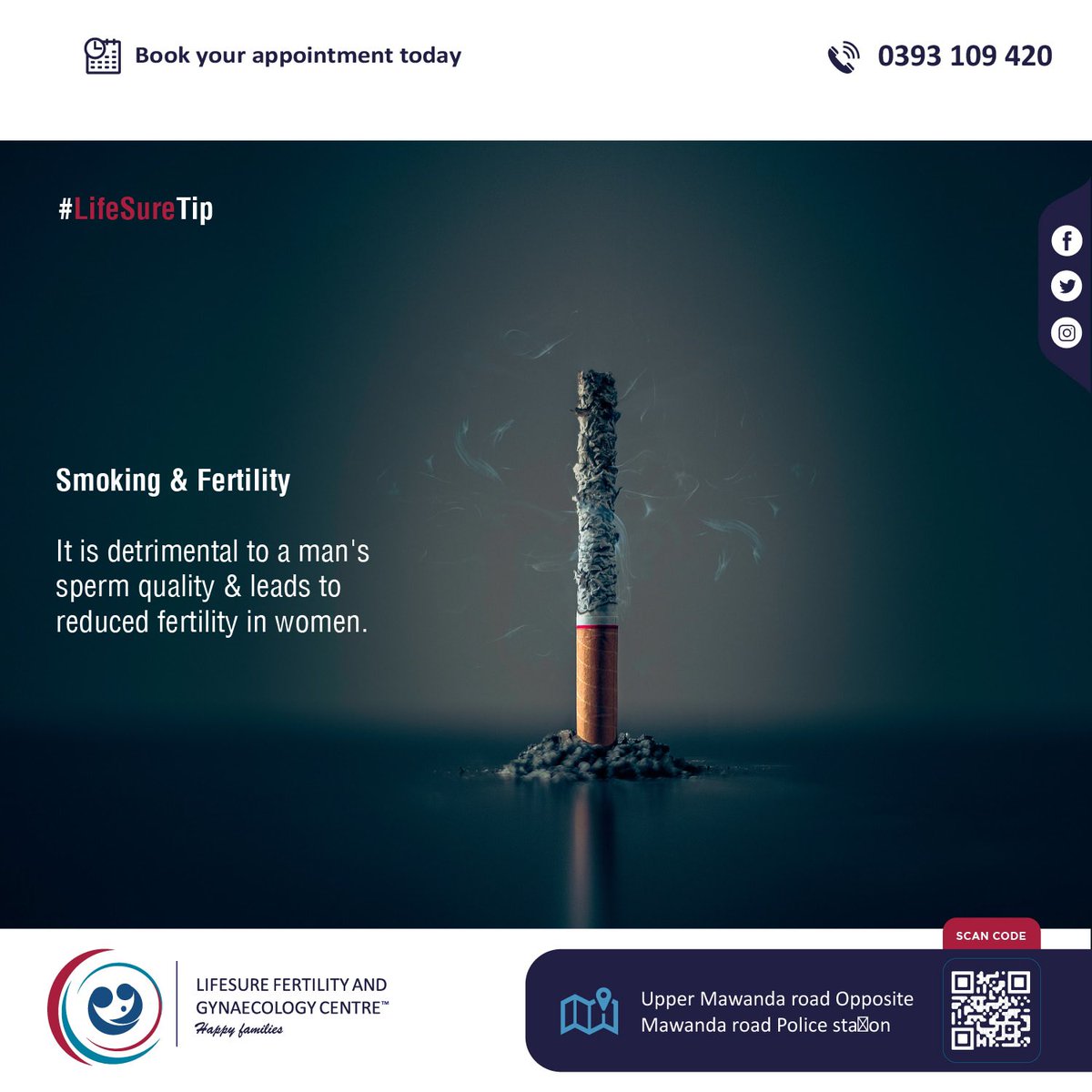 LifesureC's tweet photo. #LifeSureTip
Smoking is detrimental to a man’s sperm quality & leads to reduced fertility in women!
#HappyFamilies #FertilityHealth #TipTuesday #FertilityCheck #Chooseday https://t.co/pOh5RPyoUS