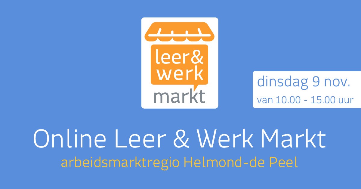 Vandaag om 10.00 uur is het zover! De online Leer &amp; Werk Markt regio Helmond gaat (weer) live! Tot 15.00 uur kunnen jullie een digitaal kijkje komen nemen en in contact komen met werkgevers. Ga naar leer-en-werkmarkt.nl en doe mee! #LeerenWerkMarkt #inspiratie