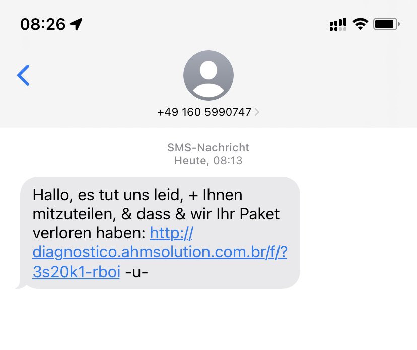 digitrafo's tweet photo. Jetzt mal ehrlich, wer auf diesen Link in einer SMS mit unbekannter Nummer klickt, hat es doch nicht anders verdient, oder? Da würde mich wirklich mal die „Erfolgsquote“ der Spammer interessieren… #spam #sms #link #kanndochnichtsein #echtjetzt #paket https://t.co/Bq6z9OUsWi