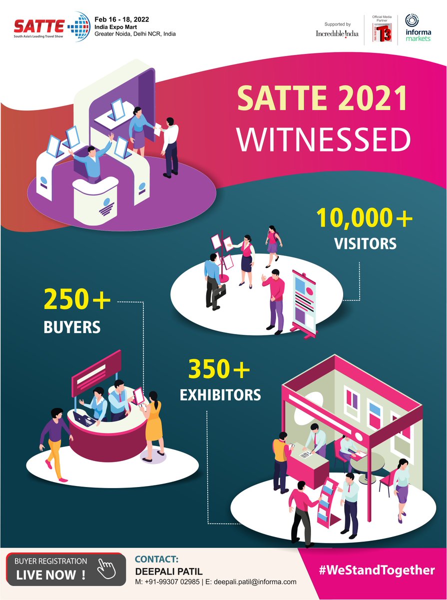 SATTE_India's tweet photo. Make sure to register yourself for this amazing event that provides you the unique opportunity to interact with industry leaders and grow your business.
Register now: https://t.co/VZ3W7Bz0n0
#InformaAllSecure #YourSafetyOurPriority #SATTE #SATTE2021 #travelexpo #WeStandTogether https://t.co/3ODc0bvqiH