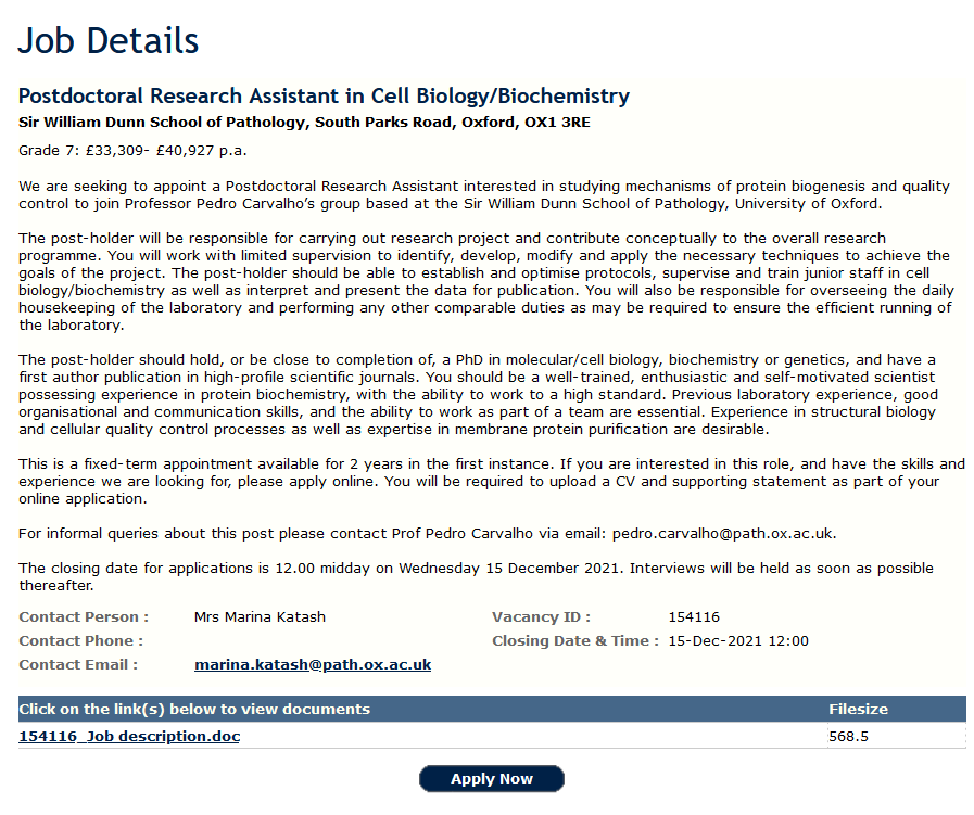 *New job position*
Are you interested in joining the Carvalho lab at <a href="/Dunn_School/">Dunn_School (now @DunnSchool.bsky.social)</a>? We are seeking a PostDoc interested in studying mechanisms of protein biogenesis and quality control. PhD positions are also available.
More information: bit.ly/30evlrZ