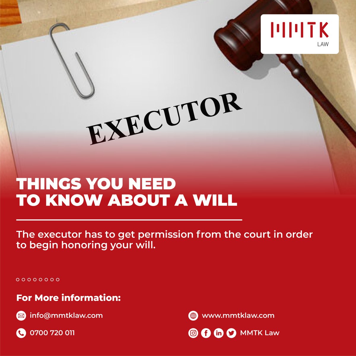 MMTKLaw's tweet photo. The EXECUTOR gets PERMISSION from COURT before HONORING your WILL!
#mmtk #mmtklaw #lawfirm #will #executor #legaladvise #court #courtmatters https://t.co/XITvCAWyqi