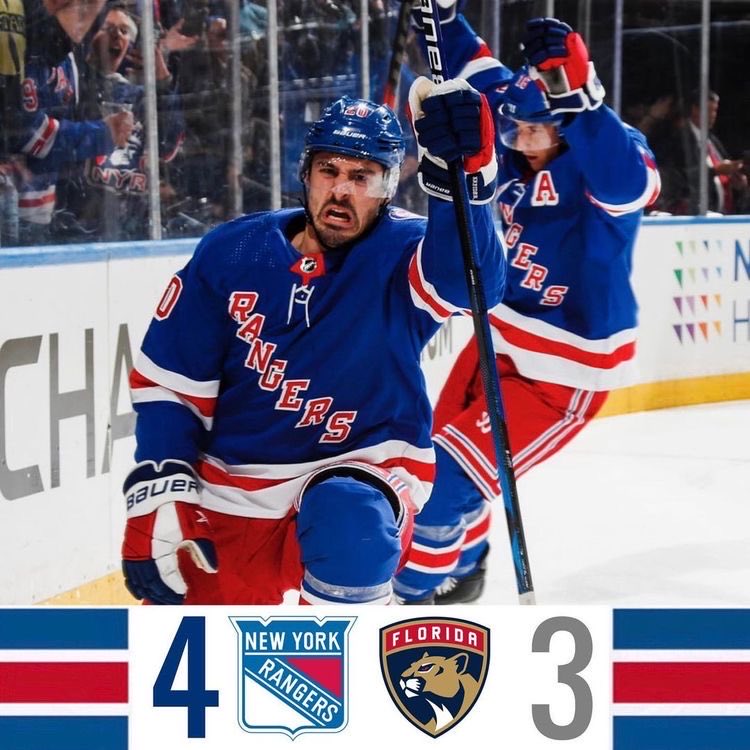Igor Shesterkin made a season-high 42 saves and the #Rangers (7-3-3, 17 pts) held off the Panthers (10-1-1, 21 pts) 4-3 last night, handing Florida their first loss in regulation this season, last night at The Garden. #nyr https://t.co/IpVxY5Zf0D