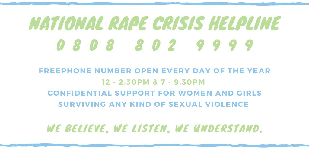 RASASC_London's tweet photo. If you need to talk to someone today, the National Helpline is open from 12-2.30pm and 7-9.30pm. Free, independent, confidential and specialist emotional support is available for women and girls aged 13 years and over. #C4Rape https://t.co/18MeCCw5or