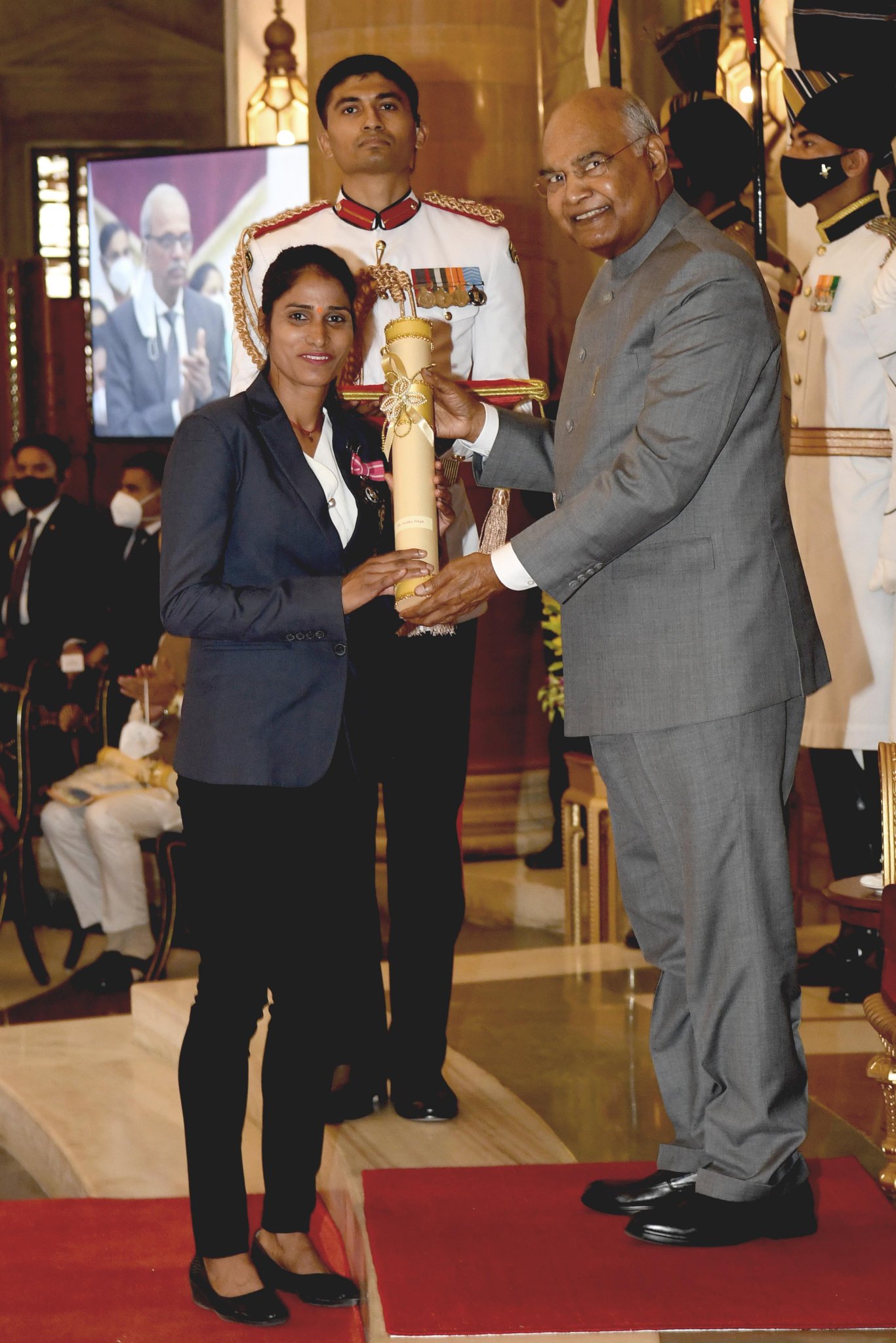 Former President Ramnath Kovind presented Padma Shri to Ms Sudha Singh for Sports