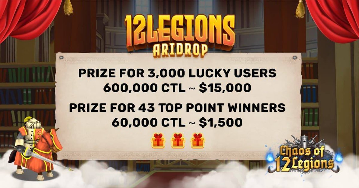 🚀 Airdrop: Twelve Legions
💰 Value: 660,000 $CTL ($12,500)
👥 Referral: Top 43 Referrals will get Huge Prizes
📒 Partnership: Kardia Venture; Lavender Capital, AlphaTrue

Talk with the Telegram Bot
t.me/TwelveLegionsA…

#Crypto #cryptocurrency #Airdrop #AirdropCrypto