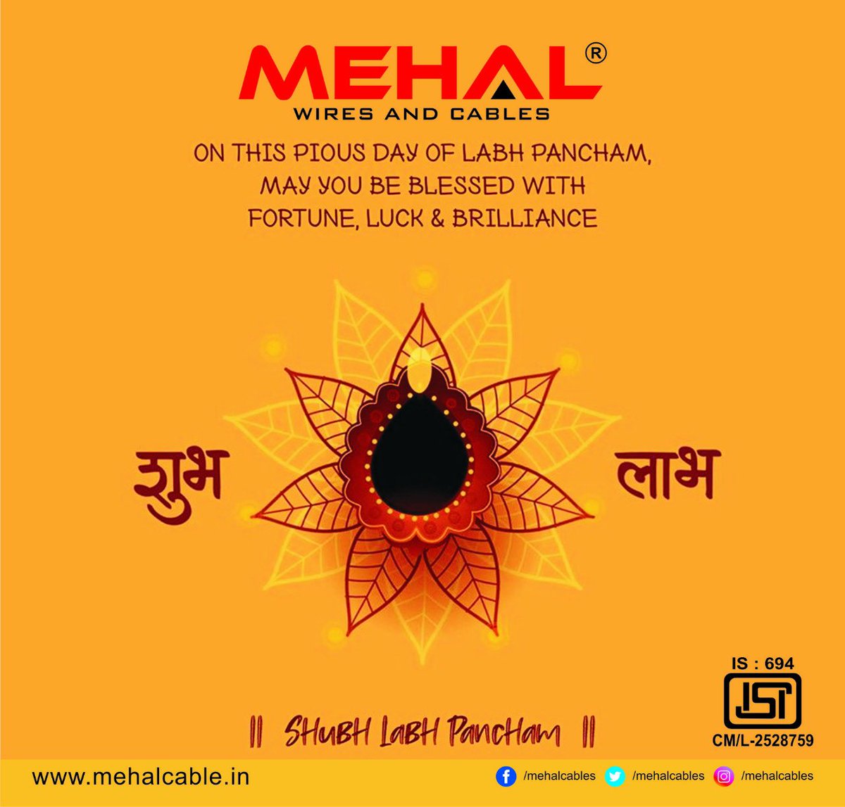 mehalwirecable's tweet photo. May this auspicious day take your business and life to new heights. Wishing you all Shubh Labh Pancham. #labhpancham #mehalwires #mehalcables https://t.co/sKkDX4BUZO