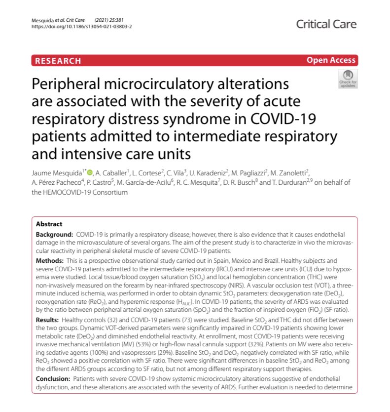 crit_mesquida's tweet photo. Peripheral microcirculatory alterations and ARDS severity in COVID-19 patients. Congratulations to all the @hemocovid19 partners for such huge effort. 

https://t.co/GkwnleSB5S https://t.co/ROE3rOl45l