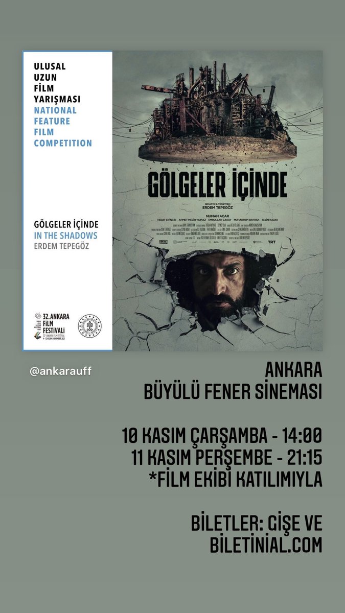 Golgelericinde's tweet photo. ‘Gölgeler İçinde’ Ankara film festivalinde. 
10 Kasım 14:00 ve 11 Kasım 21:15 seanslarında Büyülü Fener sinemasında olacak. Ankara’daki sinemaseverleri bekleriz. https://t.co/d9cvRXdTLe