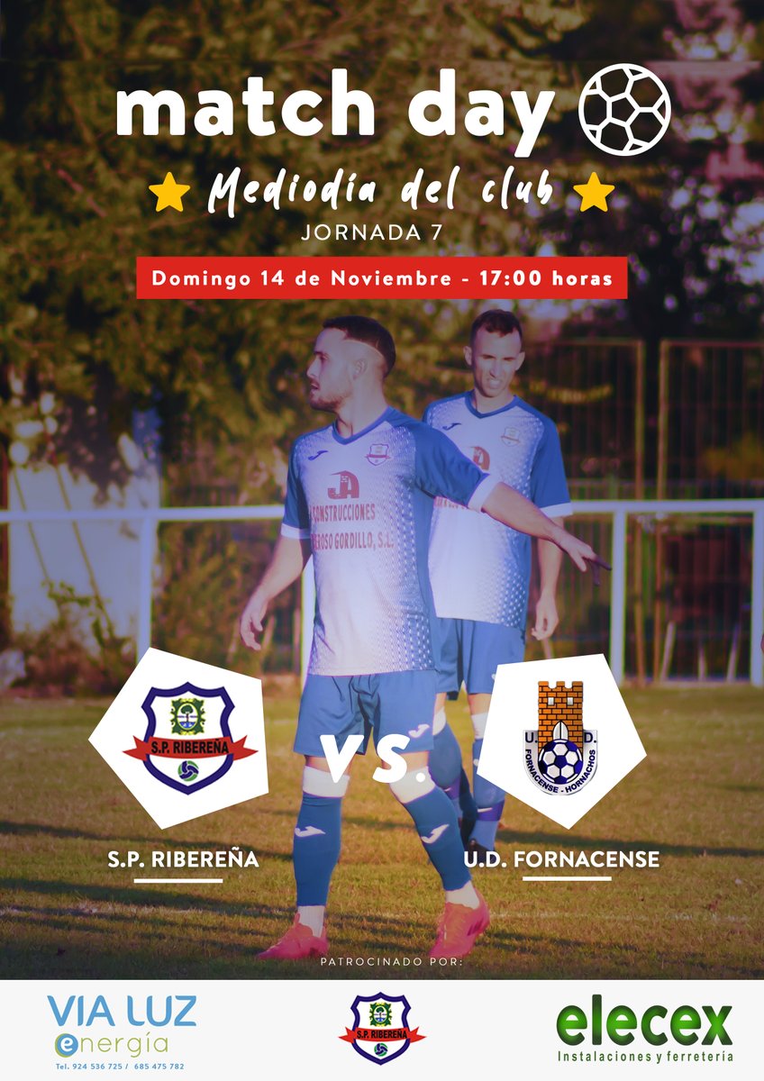 SPRiberena's tweet photo. ⭐ Mediodía del Club ⭐ Jornada Nº7

S.P. Ribereña 🆚  UD Fornacense
📆 Domingo 14 Noviembre
⏰ 17:00 horas
🏟 Polideportivo Municipal Manuel Chavero Tavero
💎 Homenaje a una leyenda de la S.P. Ribereña.

#VamosAzules💙 https://t.co/S6in3JjchH