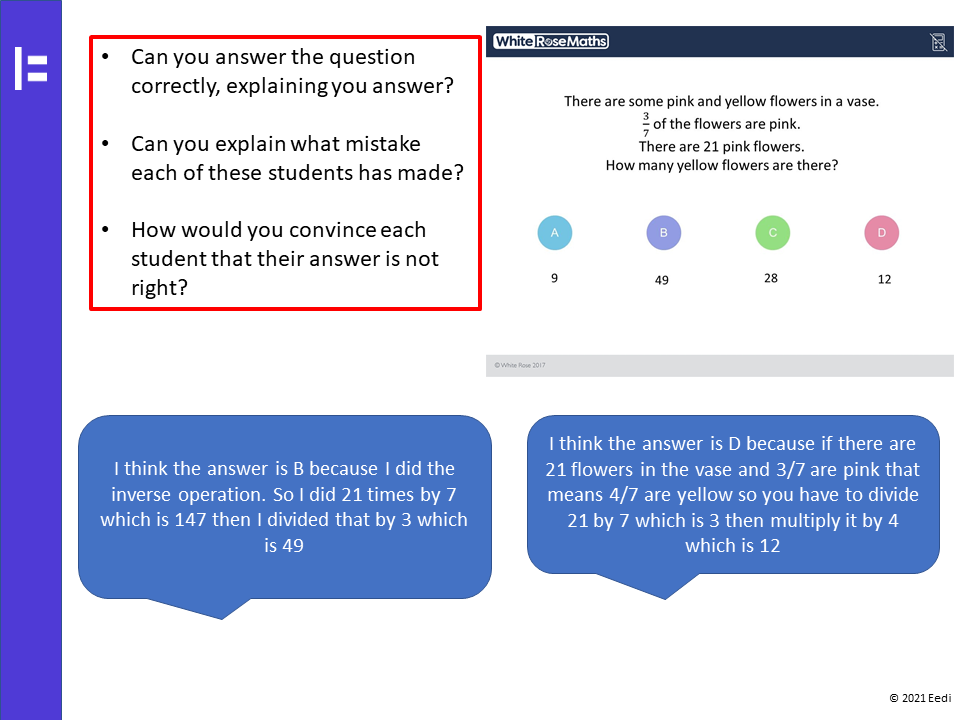 mrbartonmaths's tweet photo. ❓#DQaDay❓

50% of students get this fractions of an amount question correct. Can your students get it right and then help out these two?

Links to question, quiz, collection and stats here: https://t.co/QoVOj9acGu https://t.co/mARK1yX7QE