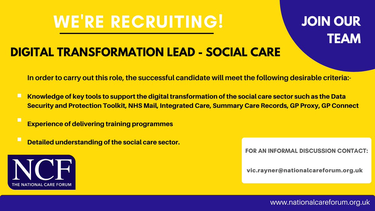 NCFCareForum's tweet photo. Are you passionate and dynamic with an interest in #socialcare? Do you meet the below criteria? Get in touch for an informal chat with our CEO - https://t.co/V4s810A2OG 

Closing date: 24 November 2021 https://t.co/FJmuMVMqeU