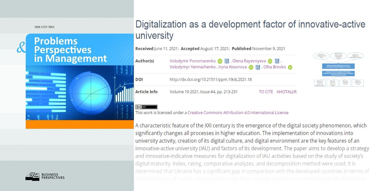 PPM_Journal's tweet photo. 🖇️ https://t.co/2eCreZJeyc
☑️ #Digitalization as a development factor of innovative-active university
👥 Volodymir Ponomarenko, Olena Rayevnyeva, Volodymyr Yermachenko, Iryna Aksonova, Olha Brovko
#digitalculture #digitalizationstrategy #innovativeindicativemeasures #university https://t.co/VY432gsE3e