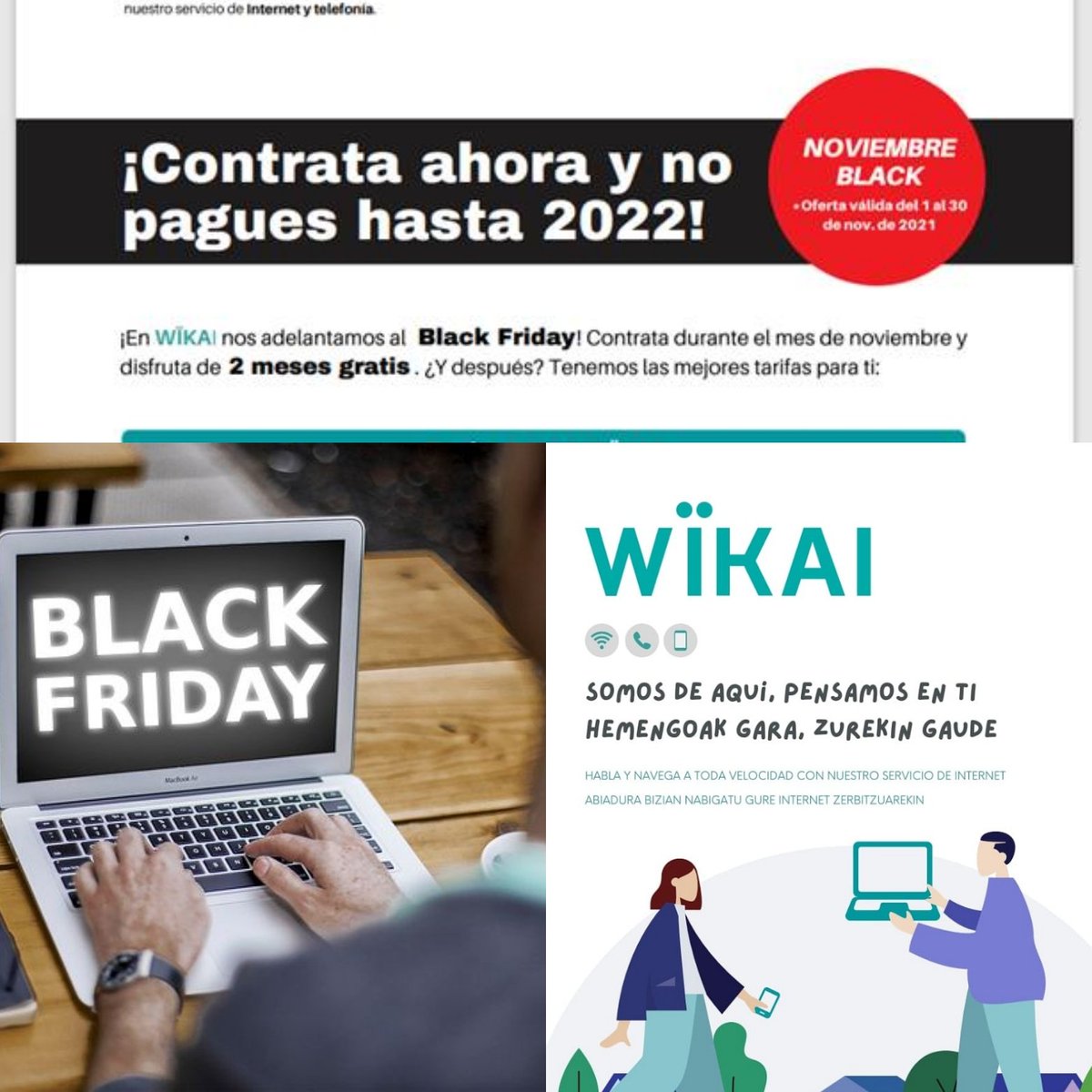 LauraSan_1's tweet photo. 📢📢 WIKAI 📱+☎️+🖥️
Nos adelantamos al Black Friday
Contrata tu conexión en #noviembre y no pagues en dos meses. 
Tu Wikeas? 
#WIKEA con nosotros
#blackfriday
lsanchez@wikai.es https://t.co/CoDgLmr1fo
