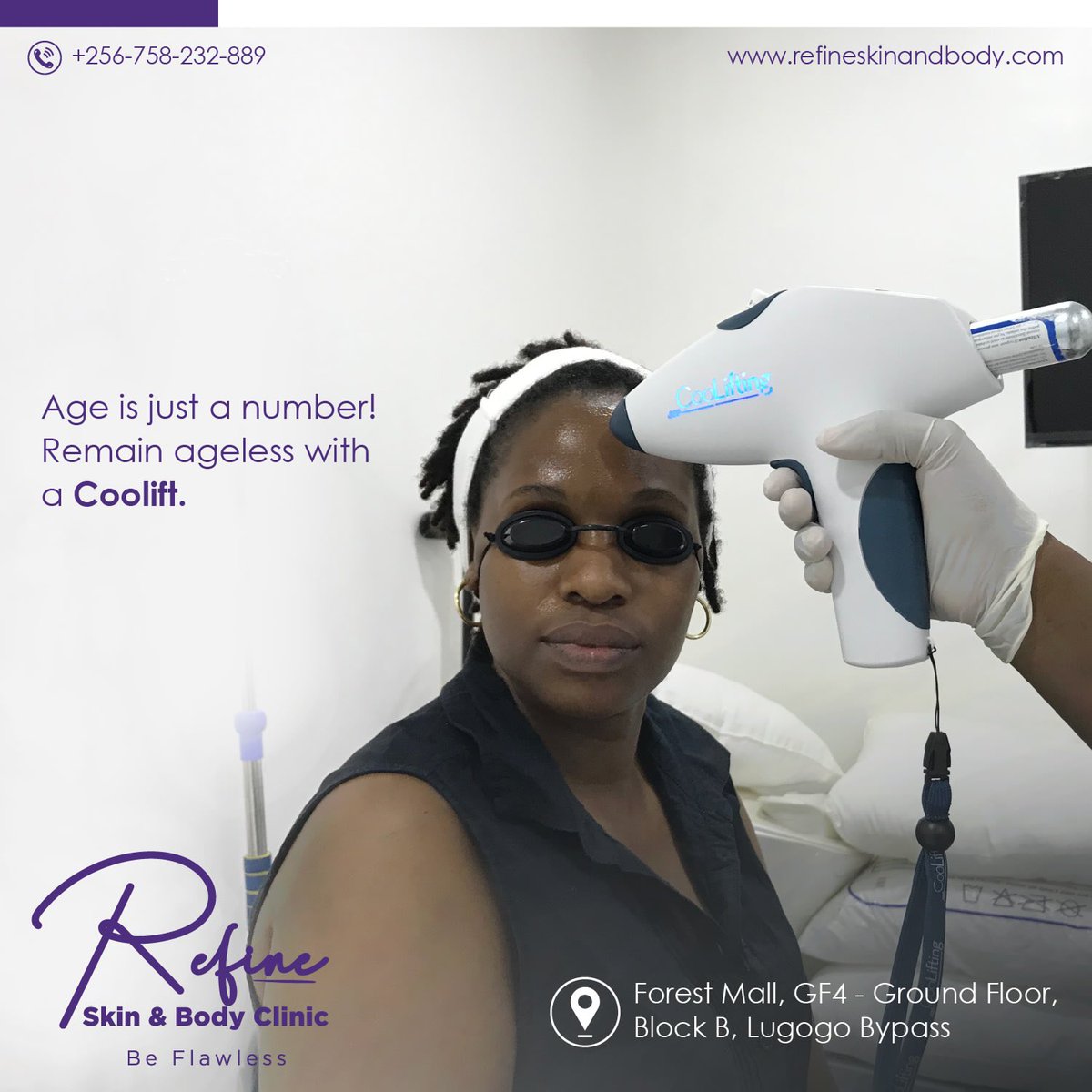RefineClinicUG's tweet photo. Age is just a number!!
Remain ageless with Coolift‼️
Why you need Coolifting;
It’s simple, effective and fast treatment: 5 minutes that opens a new future for non-invasive facial rejuvenating.
Book in for your appointment today: 0758 232 889.
#BeFlawless #Coolifting https://t.co/OWJaU4seQr